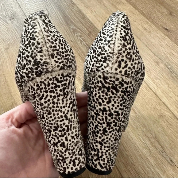J Crew Women's Black & White Cheetah Print Calf Hair Block Heels Size 9 GUC - Picture 9 of 10
